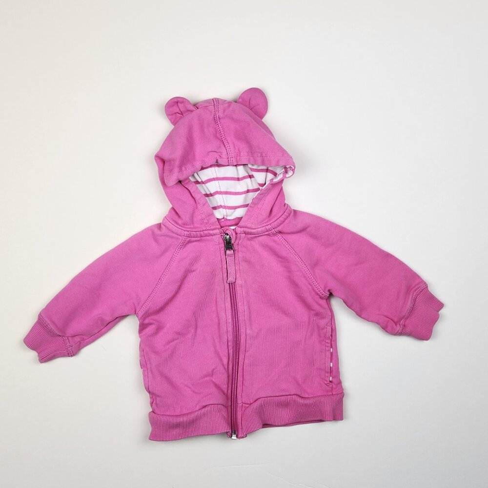 Hanna Andersson Bright Basics Bear Hoodie in Power Pink sz 6-12m 70cm Play
